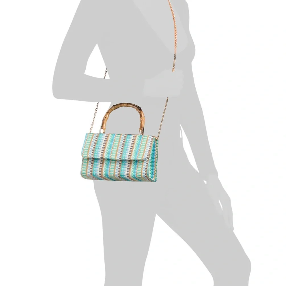 Brand New Alessia Bianchi Stripped Bamboo Top Handle Crossbody - Picture 2 of 4